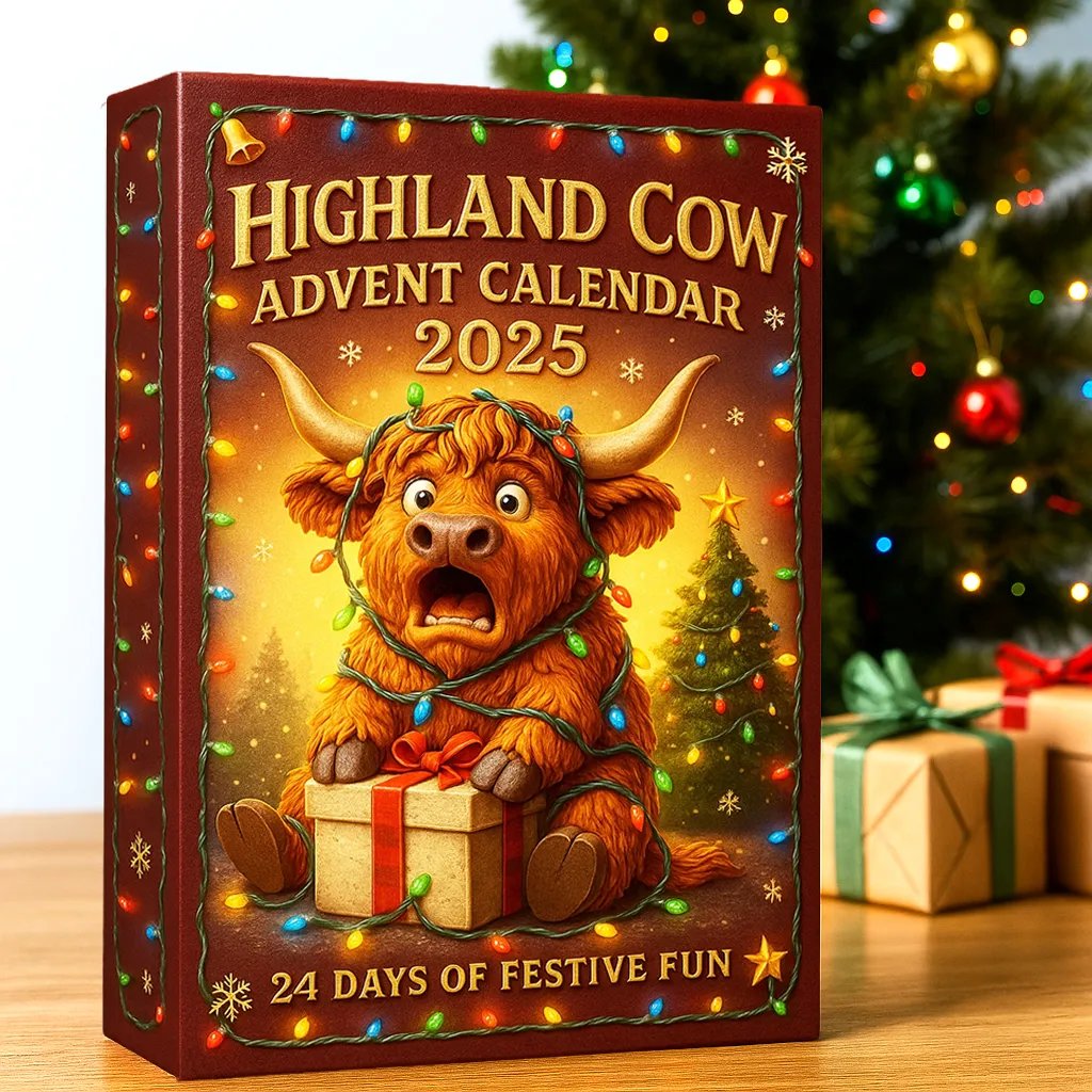 🐮Calendrier de l'Avent avec vache des Highlands 2025🎄✨ - Poupée 3D faite main avec vache des Highlands (24 pièces)