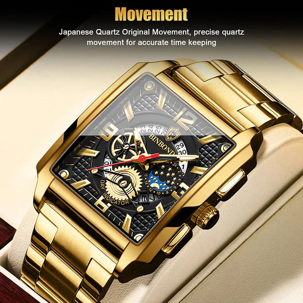 Herrklocka med helautomatisk kalender och fyrkantig urtavla