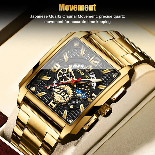 Herrklocka med helautomatisk kalender och fyrkantig urtavla