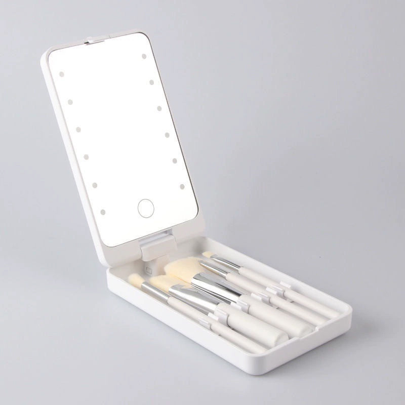 Rotatable LED makeup box folding mirror