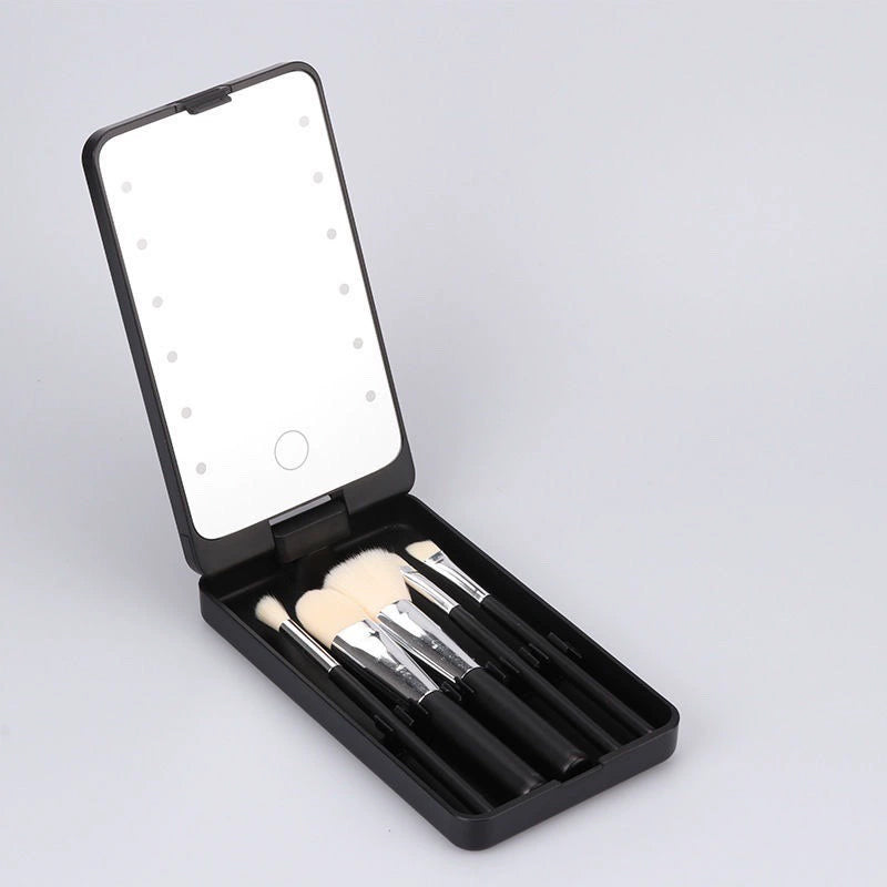 Rotatable LED makeup box folding mirror