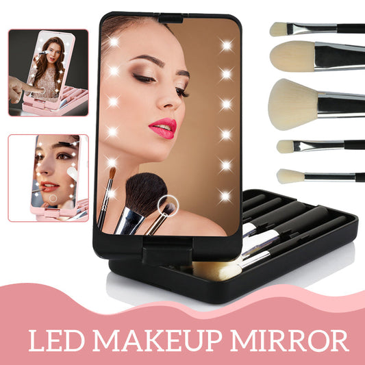 Rotatable LED makeup box folding mirror