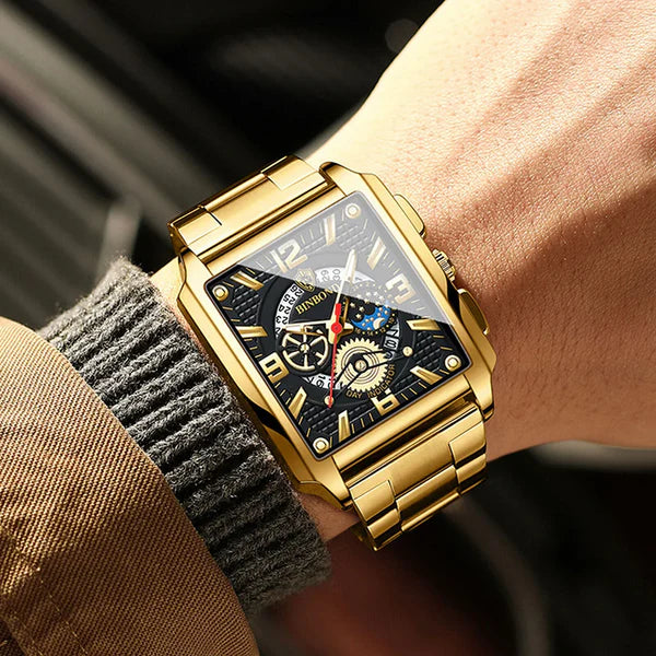 Herrklocka med helautomatisk kalender och fyrkantig urtavla