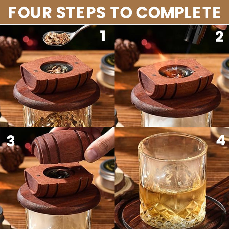 Set aus geräuchertem Weinfass