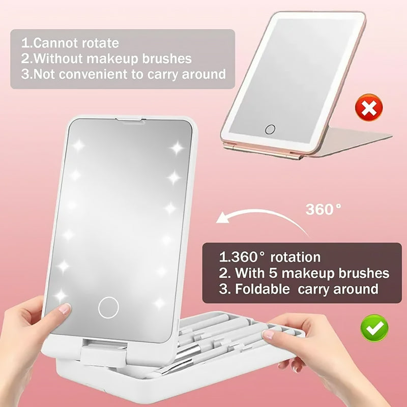 Rotatable LED makeup box folding mirror