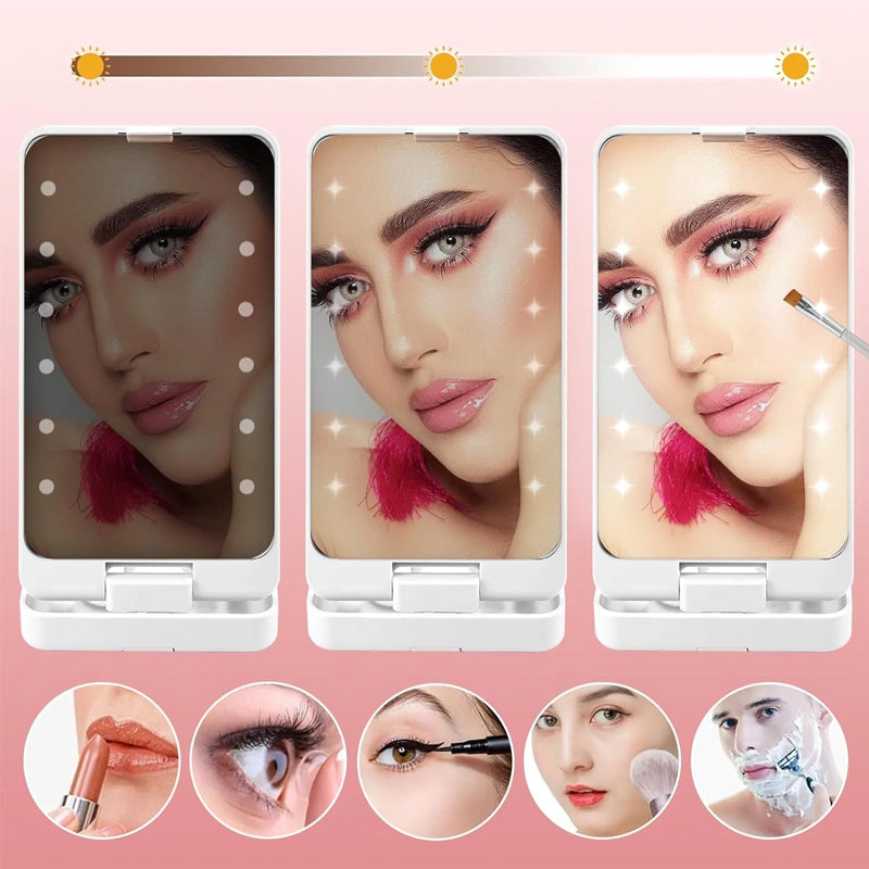Rotatable LED makeup box folding mirror