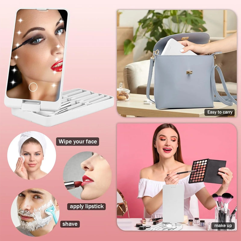 Rotatable LED makeup box folding mirror
