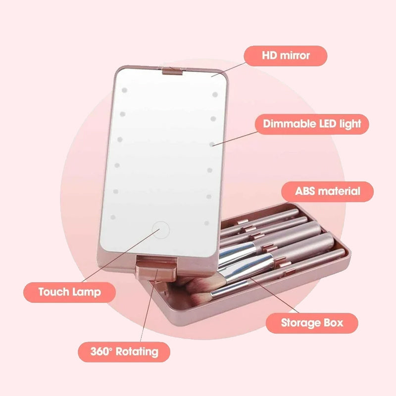 Rotatable LED makeup box folding mirror