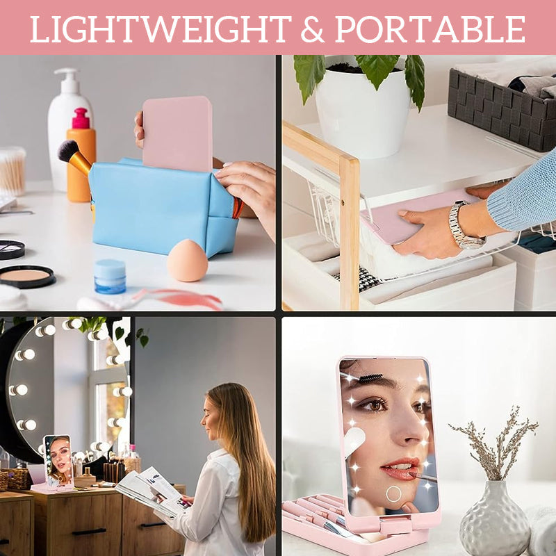 Rotatable LED makeup box folding mirror