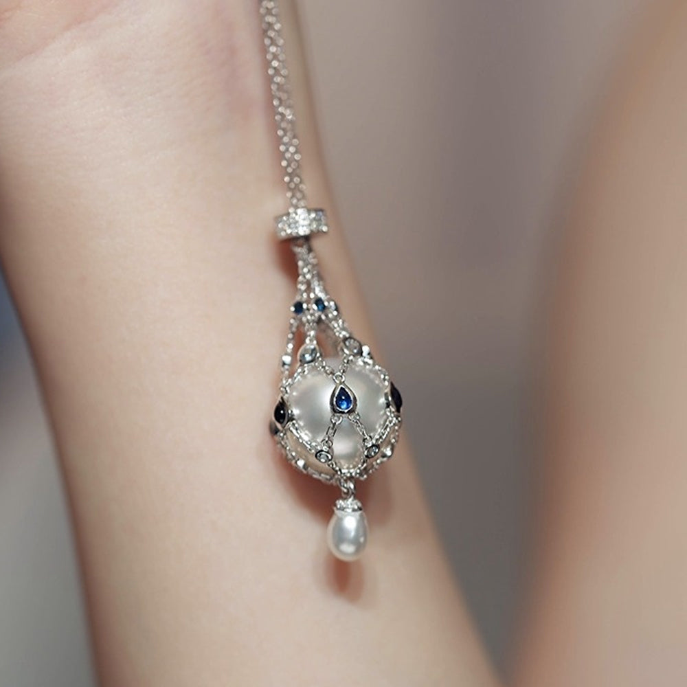 14.0-15.0 mm Sötvattenpärla & Blå Ädelsten Lavalierhänge