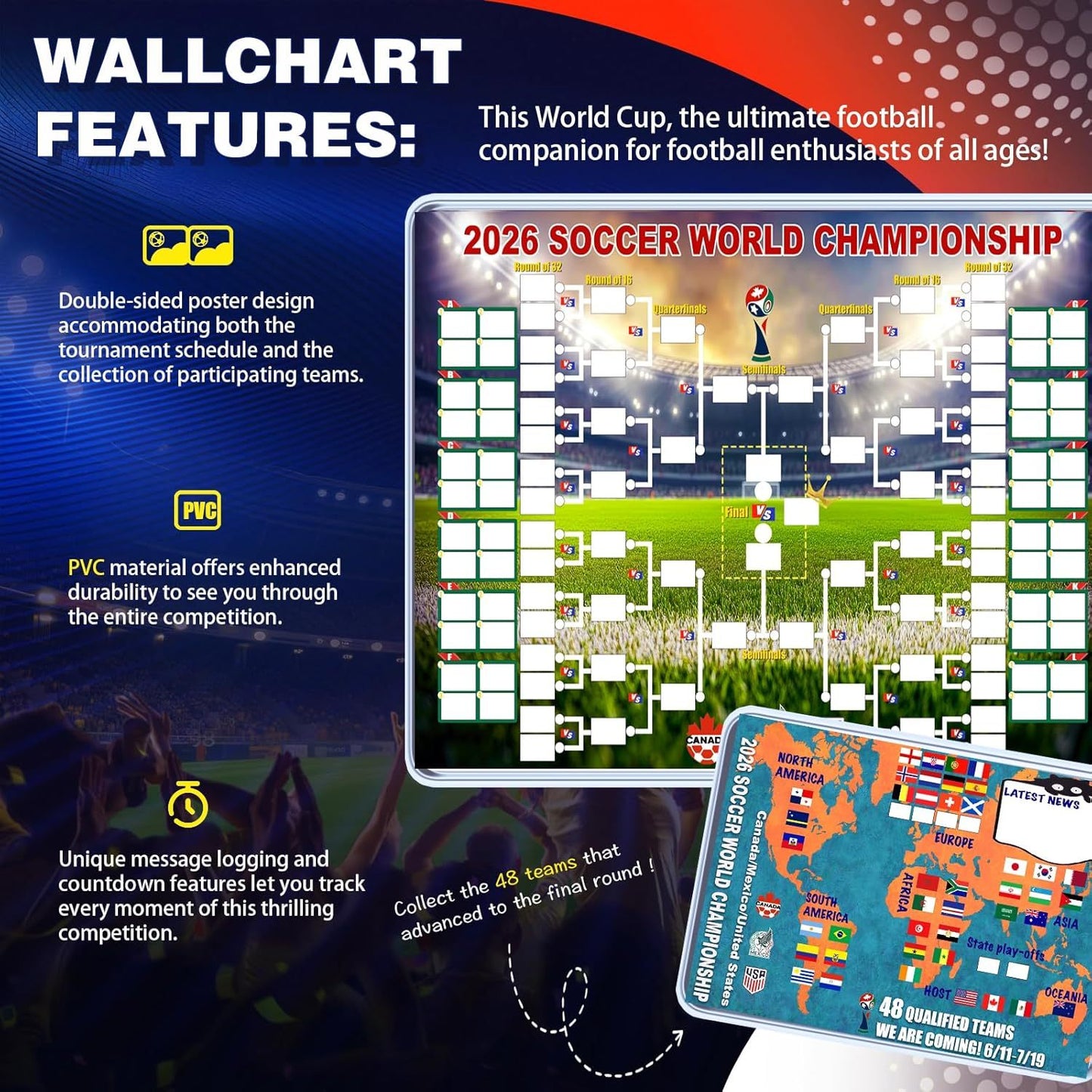 2026 Soccer The World Cup Schedule Poster & Final Round 48-team Collection Showcase, 2-in-1 Functional Poster