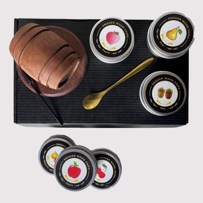 Set aus geräuchertem Weinfass