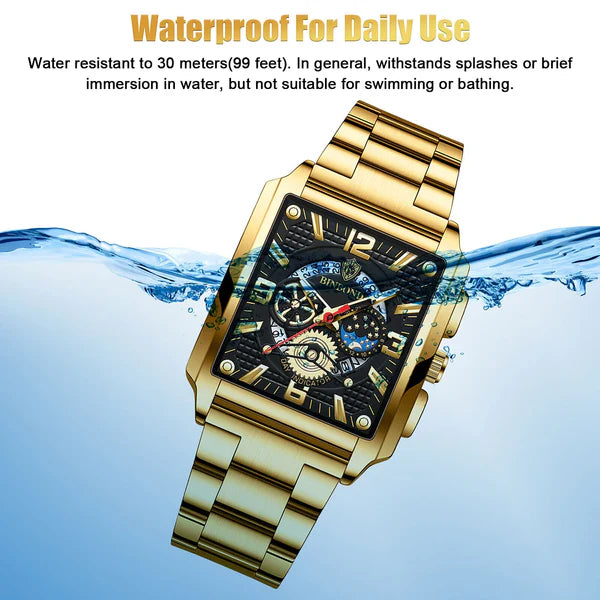 Herrklocka med helautomatisk kalender och fyrkantig urtavla