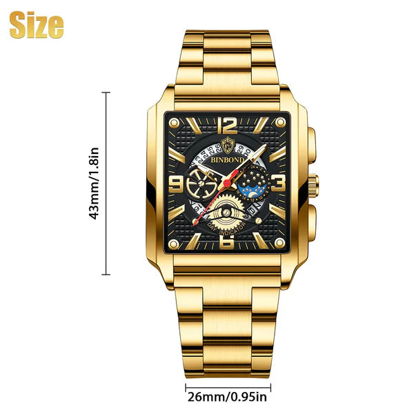 Herrklocka med helautomatisk kalender och fyrkantig urtavla