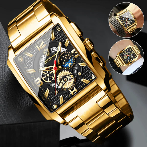 Herrklocka med helautomatisk kalender och fyrkantig urtavla